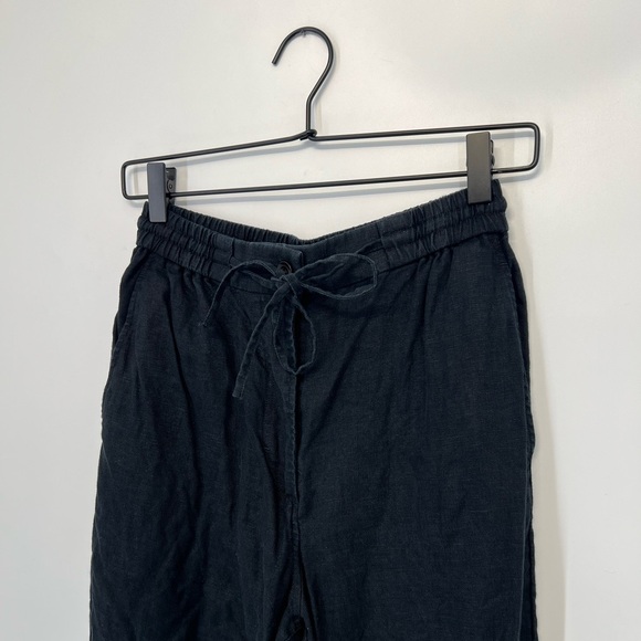 Cos Linen High Rise Straight Leg Relaxed Fit Pants In Dark Black Navy - Picture 3 of 9